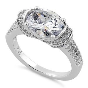 Sterling Silver Extravagant Oval Engagement Ring